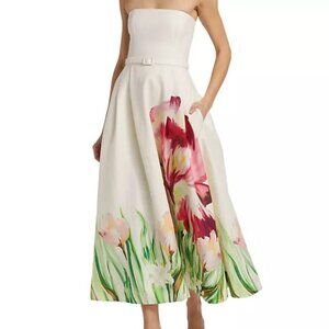 Nicholas the Label Kyra Floral Belted Strapless Fit & Flare Midi-Dress